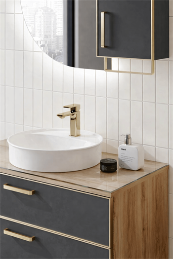 Orka Salerno Banyo Dolabı Takımı, 76 cm, Legnano-Mat Antrasit (Ledli Ayna-Üst Dolap), Krom/Altın Kulp, 5004716