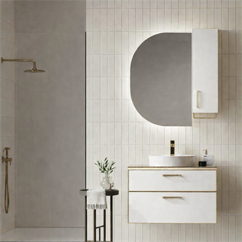 Orka Salerno Banyo Dolabı Takımı, 76 cm, Legnano-Mat Beyaz (Ledli Ayna-Üst Dolap), Krom/Altın Kulp, 5004701