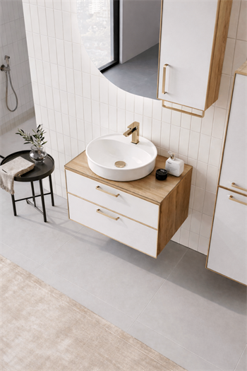 Orka Salerno Banyo Dolabı Takımı, 76 cm, Legnano-Mat Beyaz (Ledli Ayna-Üst Dolap), Krom/Altın Kulp, 5004701