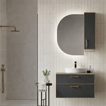 Orka Salerno Banyo Dolabı Takımı, 76 cm, Legnano-Mat Antrasit (Ledli Ayna-Üst Dolap), Krom/Altın Kulp, 5004716