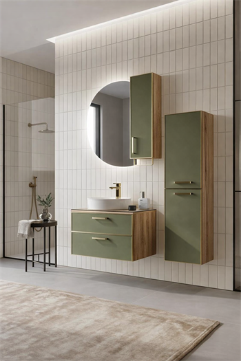 Orka Salerno Banyo Dolabı Takımı, 76 cm, Legnano-Mat Sardunya (Ledli Ayna-Üst Dolap), Krom/Altın Kulp,5004240