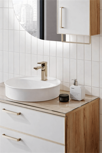 Orka Salerno Banyo Dolabı Takımı, 76 cm, Legnano-Mat Beyaz (Ledli Ayna-Üst Dolap), Krom/Altın Kulp, 5004701