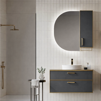 Orka Salerno Banyo Dolabı Takımı, 96 cm, Legnano-Mat Antrasit (Ledli Ayna-Üst Dolap), Krom/Altın Kulp, 5004712