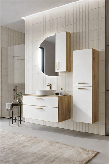 Orka Salerno Banyo Dolabı Takımı, 96 cm, Legnano-Mat Beyaz (Ledli Ayna-Üst Dolap), Krom/Altın Kulp, 5004689