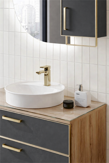 Orka Salerno Banyo Dolabı Takımı, 96 cm, Legnano-Mat Antrasit (Ledli Ayna-Üst Dolap), Krom/Altın Kulp, 5004712