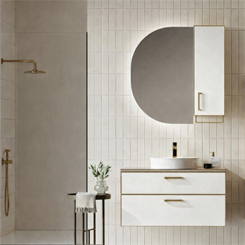 Orka Salerno Banyo Dolabı Takımı, 96 cm, Legnano-Mat Beyaz (Ledli Ayna-Üst Dolap), Krom/Altın Kulp, 5004689