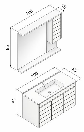 Orka Serra 100 cm Navaro/Antrasit Banyo Dolabı Takımı, 5007562