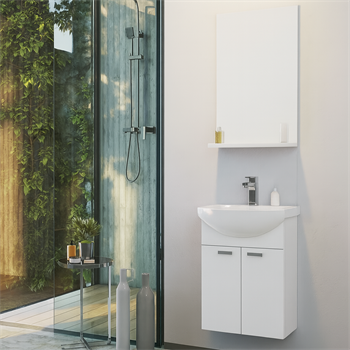 Orka Soma 45 cm Beyaz Banyo Dolabı Takımı (Etajerli Ayna)