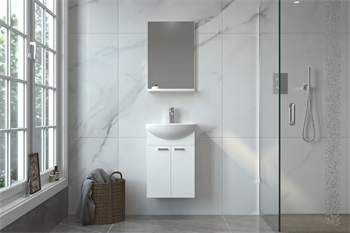 Orka Soma 45 cm Beyaz Banyo Dolabı Takımı (Etajerli Ayna)