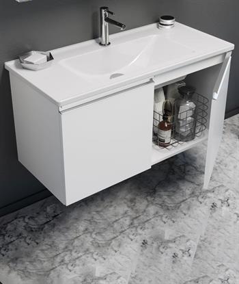 Orka Terme 100 cm Parlak Beyaz Banyo Dolabı Alt Modül ve Lavabo