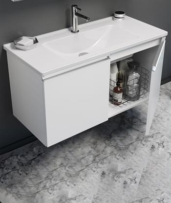 Orka Terme 100 cm Parlak Beyaz Kapaklı Banyo Dolabı Takımı (Dolaplı Ayna)