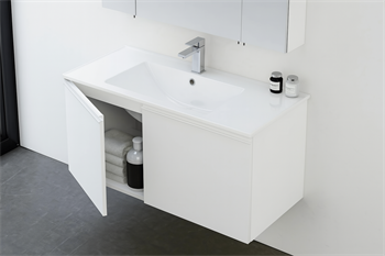 Orka Terme 100 cm Parlak Beyaz Kapaklı Banyo Dolabı Takımı (Dolaplı Ayna)