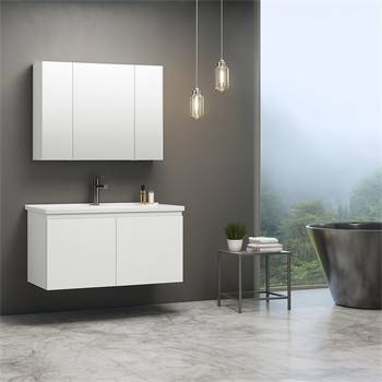 Orka Terme 100 cm Parlak Beyaz Kapaklı Banyo Dolabı Takımı (Dolaplı Ayna)