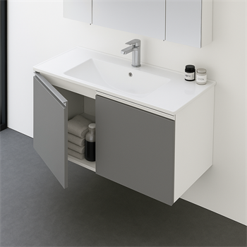 Orka Terme 100 cm Parlak Gri Banyo Dolabı Alt Modül ve Lavabo
