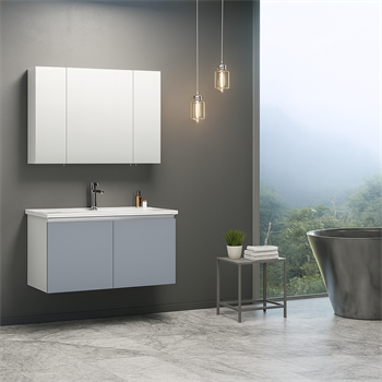 Orka Terme 100 cm Parlak Gri Kapaklı Banyo Dolabı Takımı (Dolaplı Ayna)