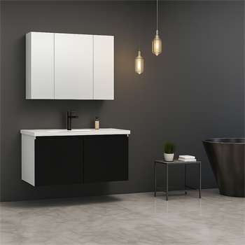 Orka Terme 100 cm Parlak Siyah Kapaklı Banyo Dolabı Takımı (Dolaplı Ayna)
