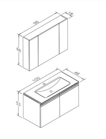 Orka Terme 100 cm Parlak Siyah Kapaklı Banyo Dolabı Takımı (Dolaplı Ayna)