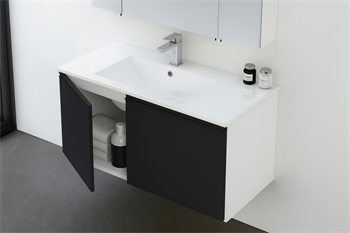 Orka Terme 100 cm Parlak Siyah Kapaklı Banyo Dolabı Takımı (Dolaplı Ayna)