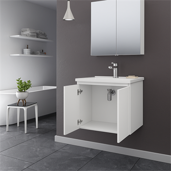 Orka Terme 60 cm Parlak Beyaz Kapaklı Banyo Dolabı Takımı (Dolaplı Ayna)