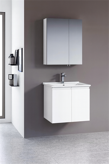 Orka Terme 60 cm Parlak Beyaz Kapaklı Banyo Dolabı Takımı (Dolaplı Ayna)
