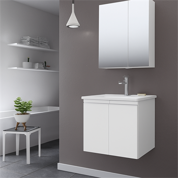 Orka Terme 60 cm Parlak Beyaz Kapaklı Banyo Dolabı Takımı (Dolaplı Ayna)