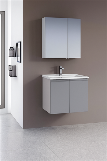 Orka Terme 60 cm Parlak Gri Kapaklı Banyo Dolabı Takımı (Dolaplı Ayna)