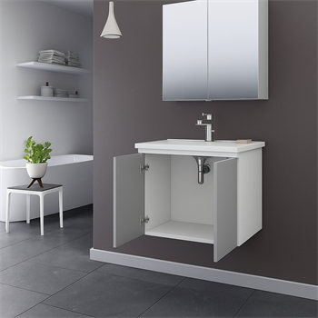 Orka Terme 60 cm Parlak Gri Kapaklı Banyo Dolabı Takımı (Dolaplı Ayna)