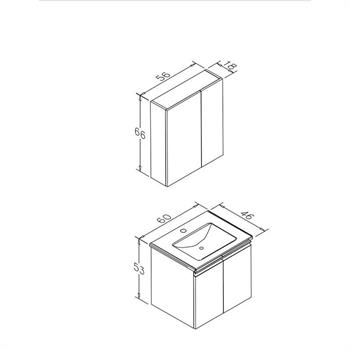 Orka Terme 60 cm Parlak Siyah Kapaklı Banyo Dolabı Takımı (Dolaplı Ayna)