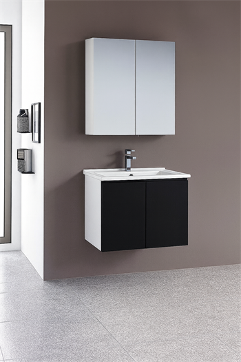 Orka Terme 60 cm Parlak Siyah Kapaklı Banyo Dolabı Takımı (Dolaplı Ayna)