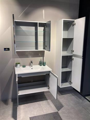 Orka Terme 80 cm Parlak Beyaz Kapaklı Banyo Dolabı Takımı (Dolaplı Ayna)