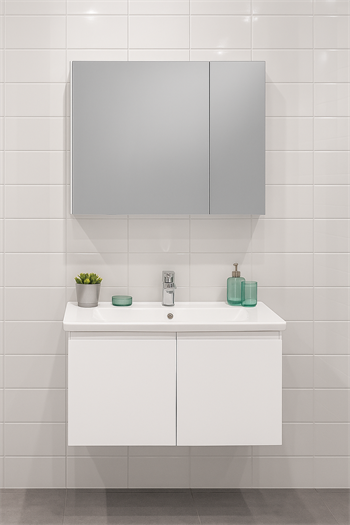 Orka Terme 80 cm Parlak Beyaz Kapaklı Banyo Dolabı Takımı (Dolaplı Ayna)