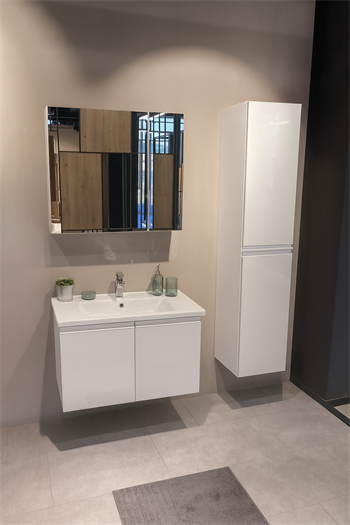 Orka Terme 80 cm Parlak Beyaz Kapaklı Banyo Dolabı Takımı (Dolaplı Ayna)