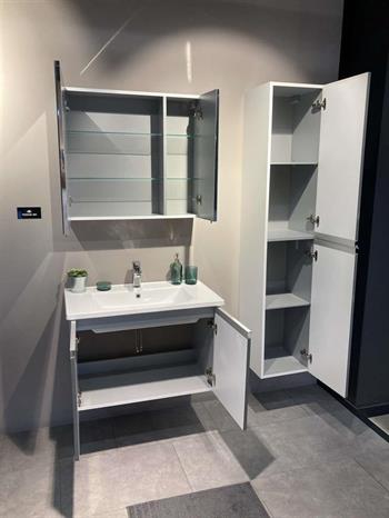 Orka Terme 80 cm Parlak Gri Kapaklı Banyo Dolabı Takımı (Dolaplı Ayna)