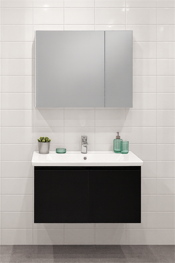 Orka Terme 80 cm Parlak Siyah Kapaklı Banyo Dolabı Takımı (Dolaplı Ayna)