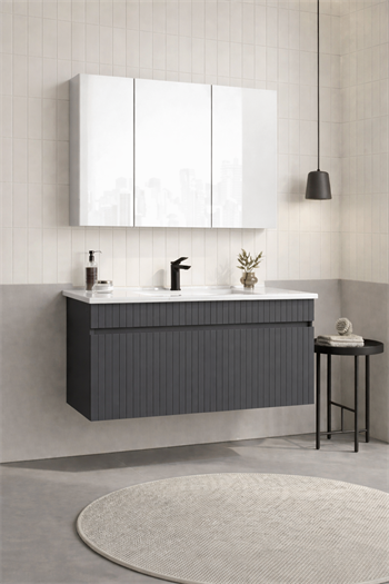 Orka Tivoli 100 cm Mat Antrasit Banyo Dolabı Takımı (Dolaplı Ayna), 5008696