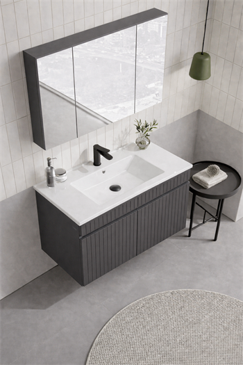 Orka Tivoli 100 cm Mat Antrasit Banyo Dolabı Takımı (Dolaplı Ayna), 5008696