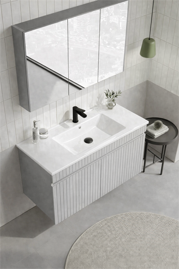 Orka Tivoli 100 cm Mat Kaşmir Banyo Dolabı Takımı (Dolaplı Ayna), 5008698