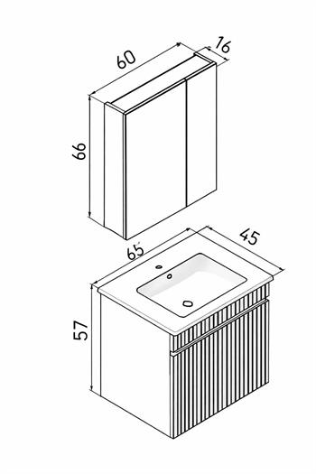 Orka Tivoli 65 cm Mat Antrasit Banyo Dolabı Takımı (Dolaplı Ayna), 5008688