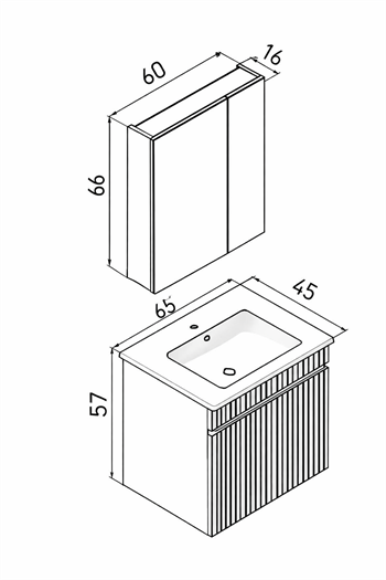 Orka Tivoli 65 cm Mat Beyaz Banyo Dolabı Takımı (Dolaplı Ayna), 5008689