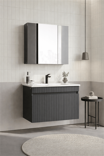 Orka Tivoli 85 cm Mat Antrasit Banyo Dolabı Takımı (Dolaplı Ayna), 5008692