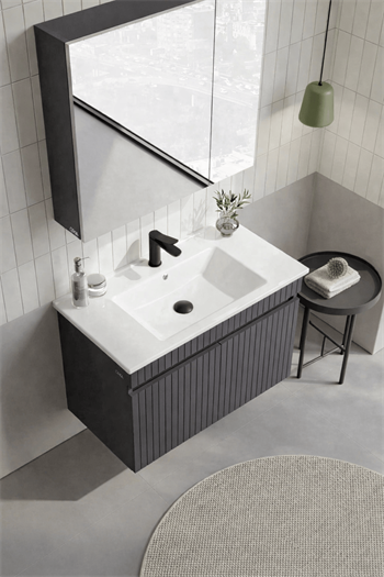 Orka Tivoli 85 cm Mat Antrasit Banyo Dolabı Takımı (Dolaplı Ayna), 5008692