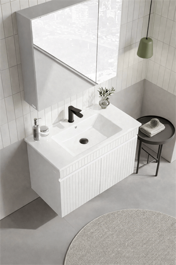 Orka Tivoli 85 cm Mat Beyaz Banyo Dolabı Takımı (Dolaplı Ayna), 5008693