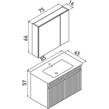 Orka Tivoli 85 cm Mat Kaşmir Banyo Dolabı Takımı (Dolaplı Ayna), 5008694