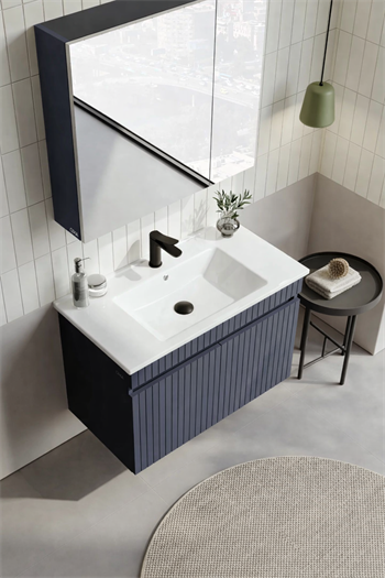 Orka Tivoli 85 cm Mat Lacivert Banyo Dolabı Takımı (Dolaplı Ayna), 5008695