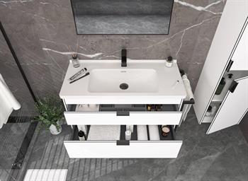 Orka Trio 100 cm Çekmeceli Beyaz Havluluklu Banyo Dolabı Takımı