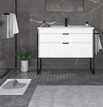Orka Trio 100 cm Havluluklu Beyaz Çekmeceli Banyo Dolabı Alt Modül ve Lavabo