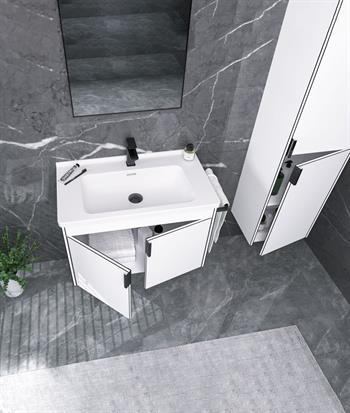Orka Trio 65 cm Kapaklı Beyaz Banyo Dolabı Takımı