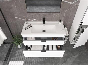 Orka Trio 80 cm Beyaz Havluluklu Çekmeceli Banyo Dolabı Alt Modül ve Lavabo