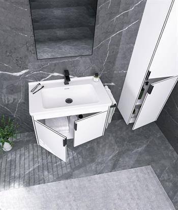 Orka Trio 80 cm Beyaz Kapaklı Banyo Dolabı Alt Modül ve Lavabo