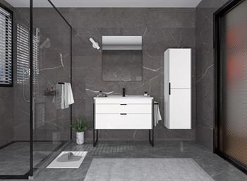 Orka Trio 80 cm Çekmeceli Beyaz Havluluklu Banyo Dolabı Takımı